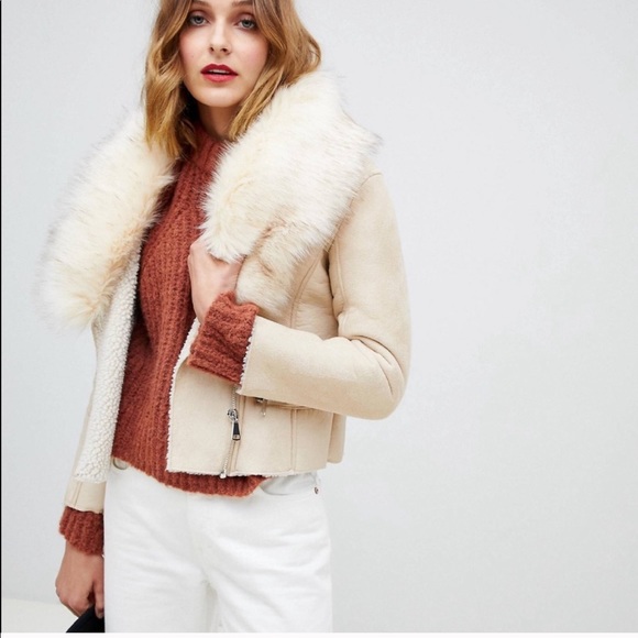 Barneys New York Jackets & Blazers - Barney’s Cream Faux Fur Suede Sherpa Lined Jacket